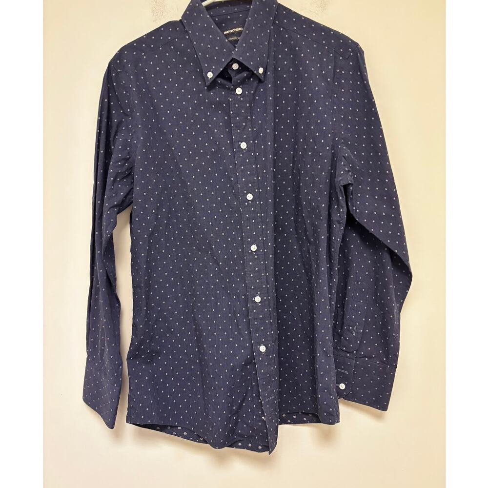 Indochino Men's Button Down Long Sleeve Blue White Dot Shirt